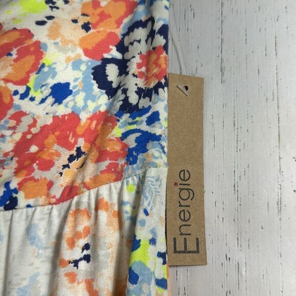 Energie Womens Strapless Boho High Low Floral Y2K Summer Tan Orange Midi Dress - Picture 6 of 15